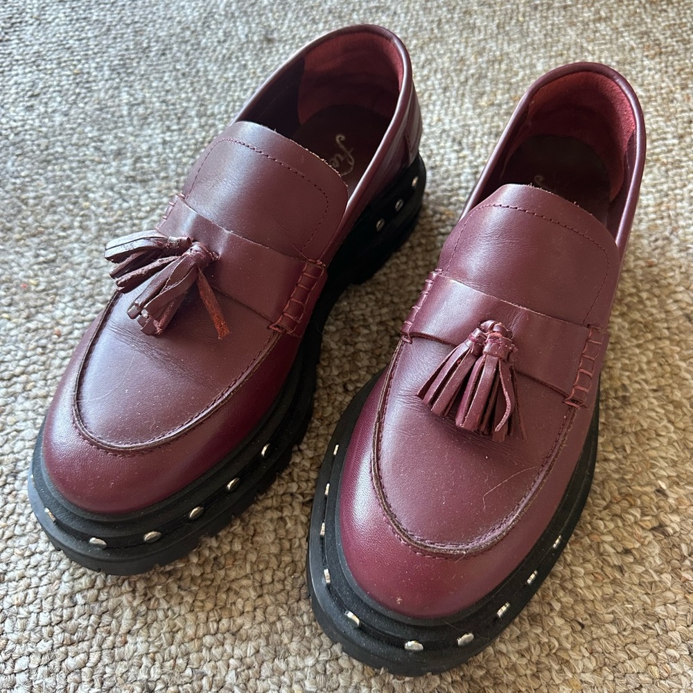Free People Maroon Teagan Leather Loafers